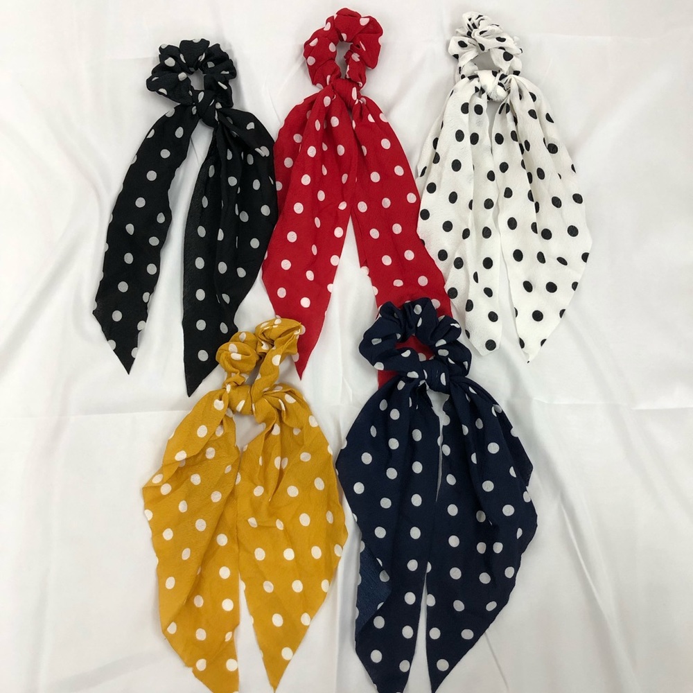 5pcs Polka Dot Hair Tie Bow Ribbon Scarf Scrunchies